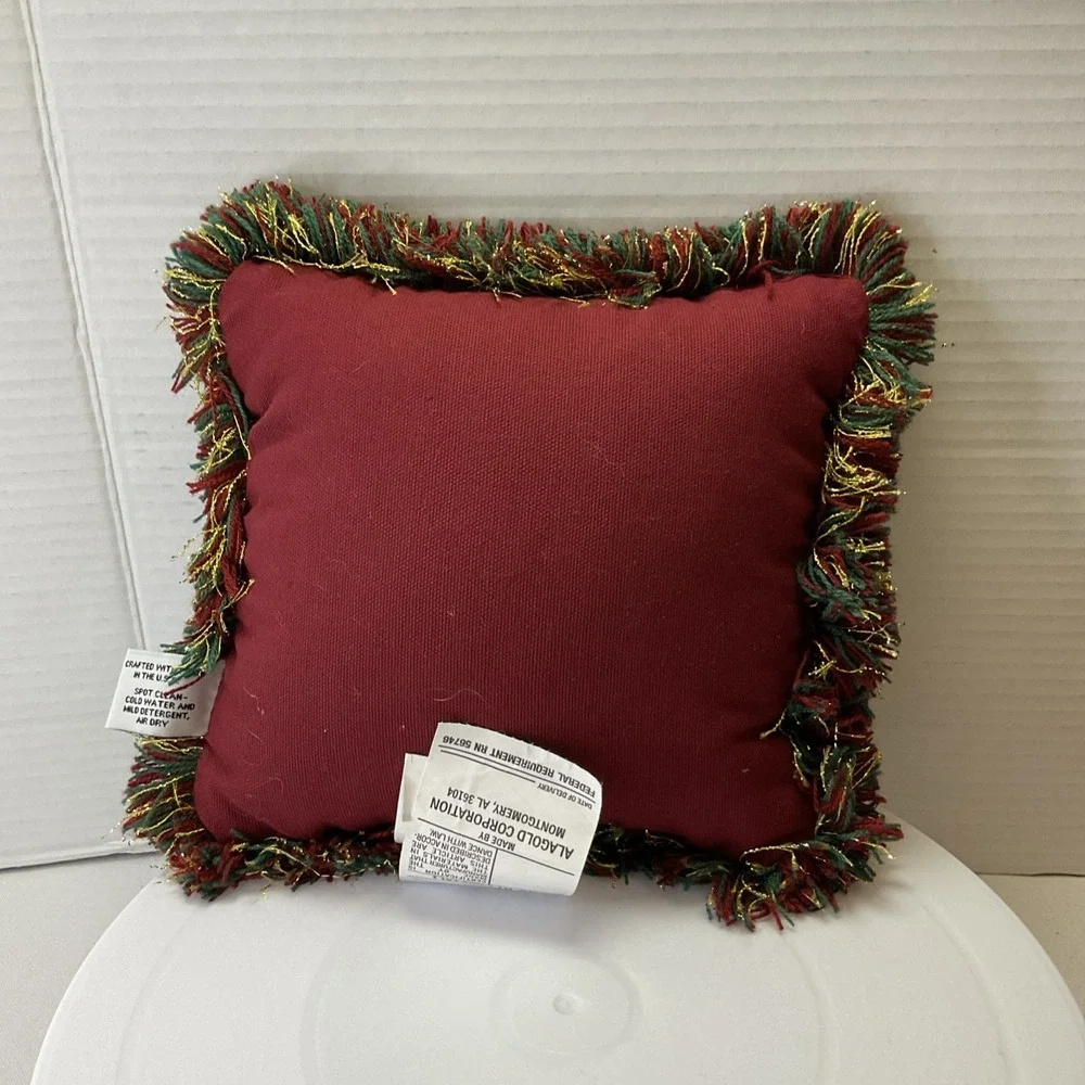 Vtg Christmas Tapestry Fringe Throw‎ Pillow Riverdale w/French Horn 9x8